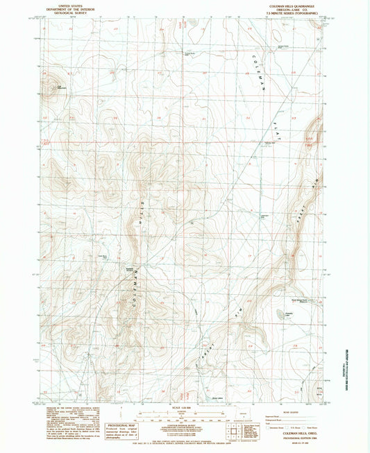Classic USGS Coleman Hills Oregon 7.5'x7.5' Topo Map Image