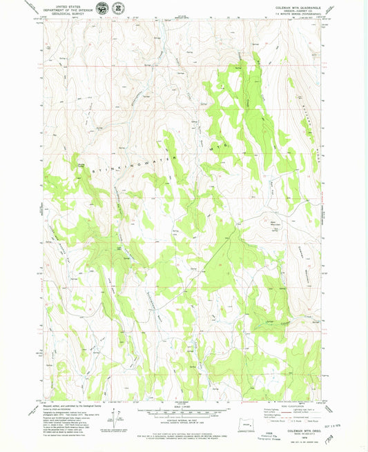 Classic USGS Coleman Mountain Oregon 7.5'x7.5' Topo Map Image