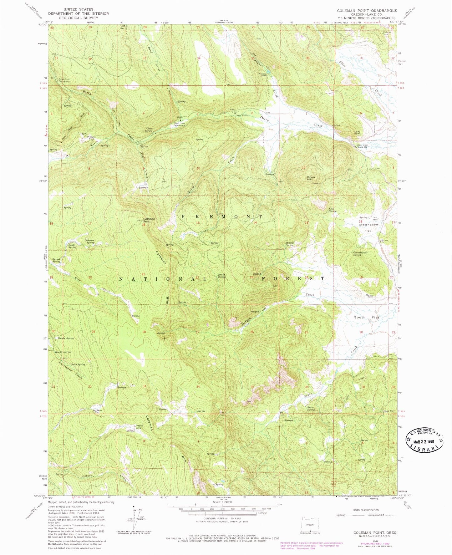 Classic USGS Coleman Point Oregon 7.5'x7.5' Topo Map Image