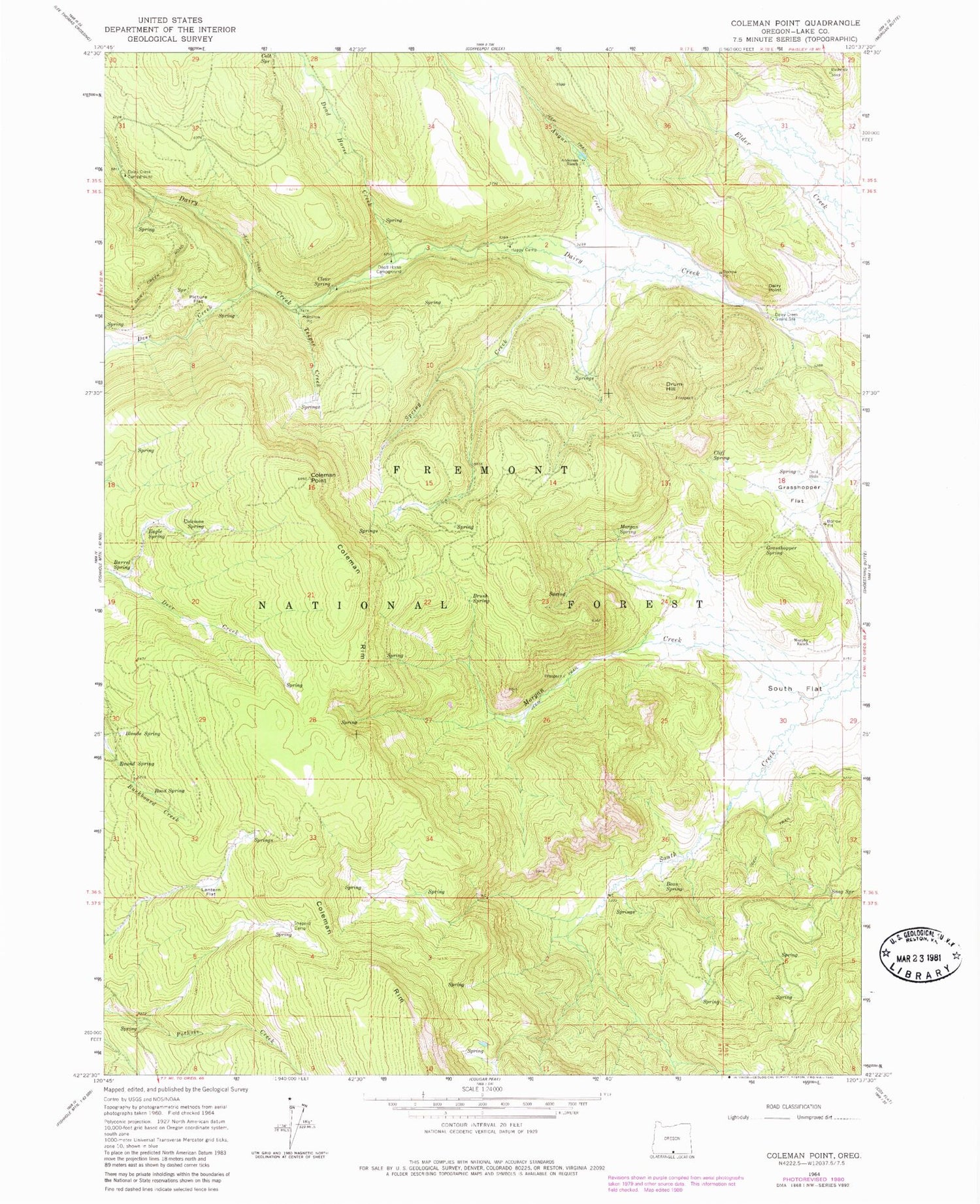 Classic USGS Coleman Point Oregon 7.5'x7.5' Topo Map Image