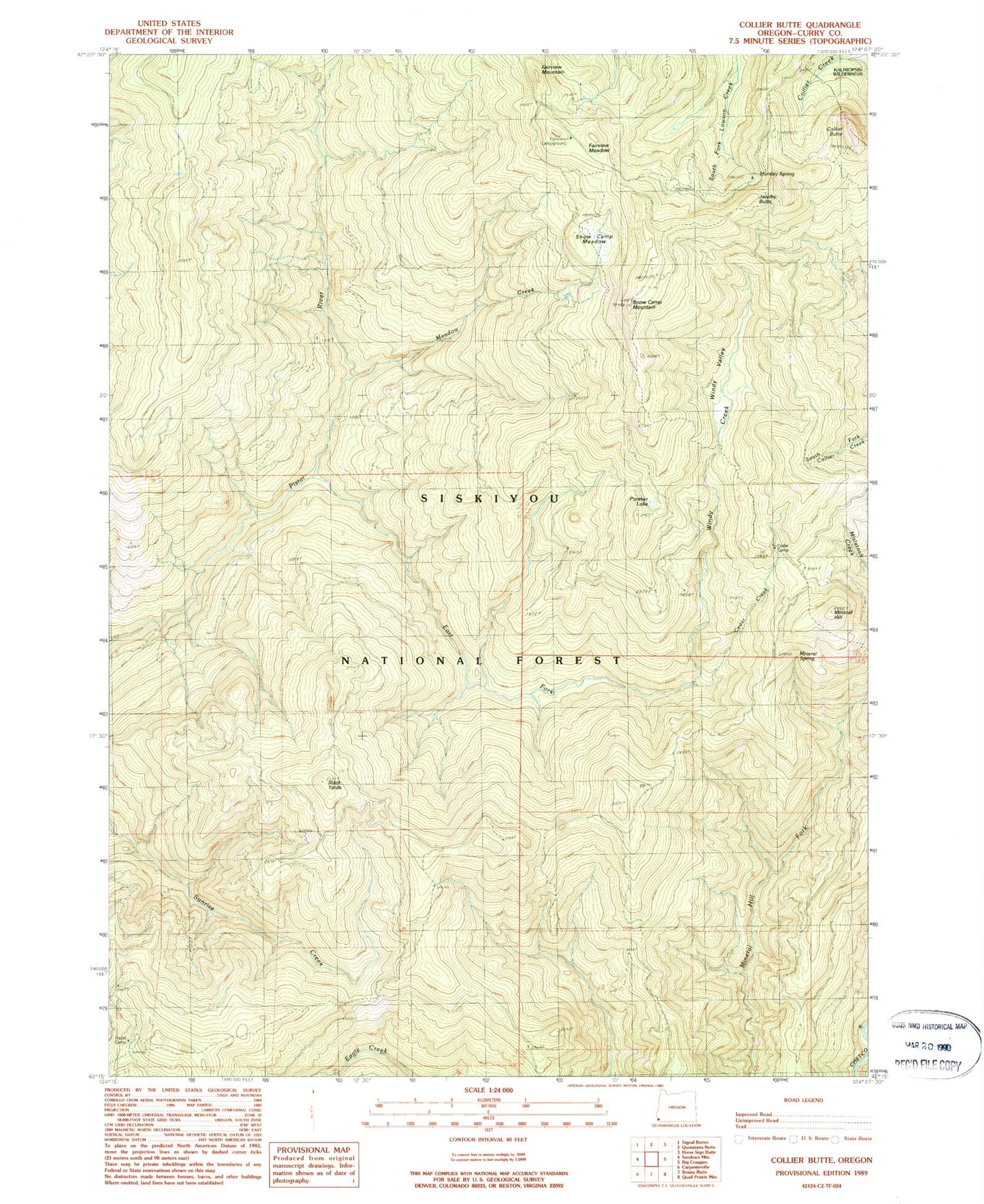 Classic USGS Collier Butte Oregon 7.5'x7.5' Topo Map Image