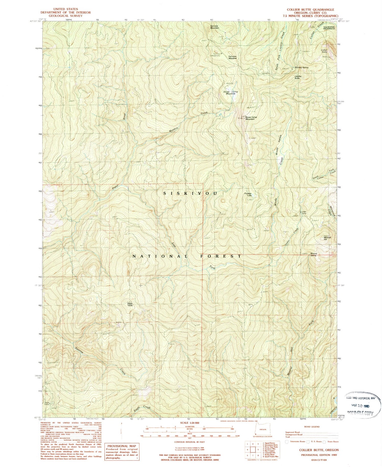 Classic USGS Collier Butte Oregon 7.5'x7.5' Topo Map Image