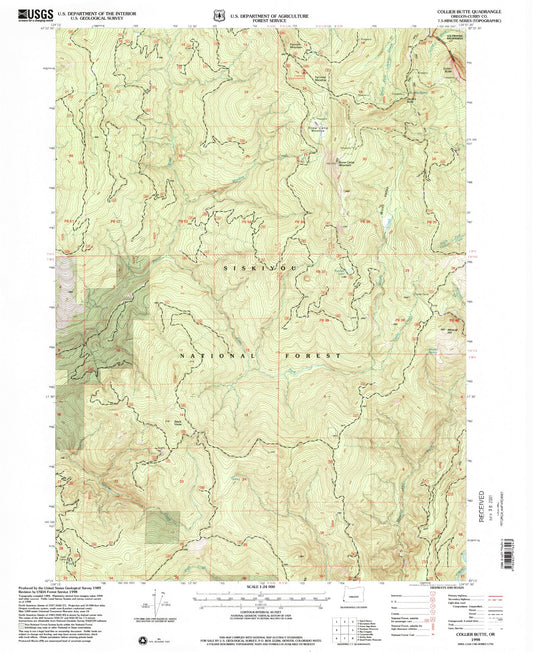 Classic USGS Collier Butte Oregon 7.5'x7.5' Topo Map Image