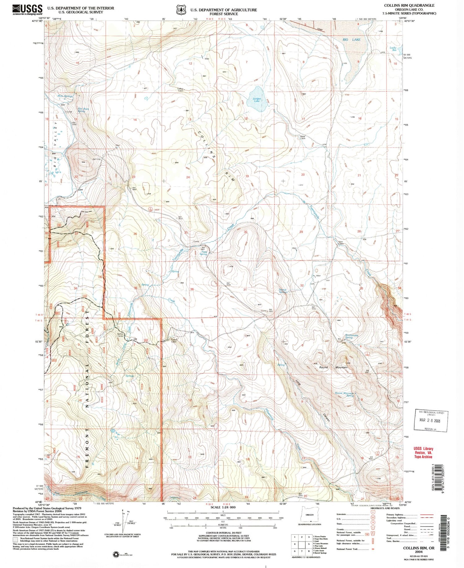 Classic USGS Collins Rim Oregon 7.5'x7.5' Topo Map Image