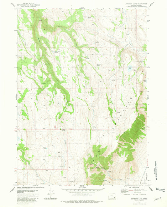 Classic USGS Comegys Lake Oregon 7.5'x7.5' Topo Map Image
