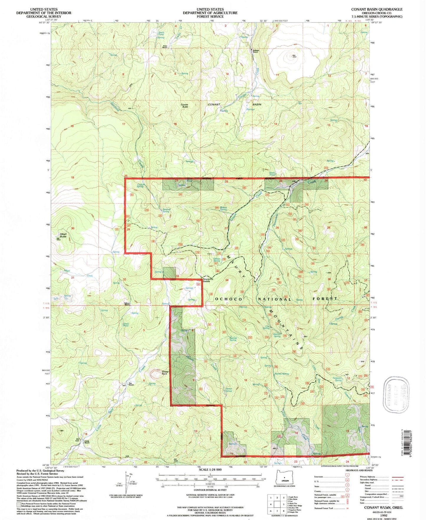 Classic USGS Conant Basin Oregon 7.5'x7.5' Topo Map Image