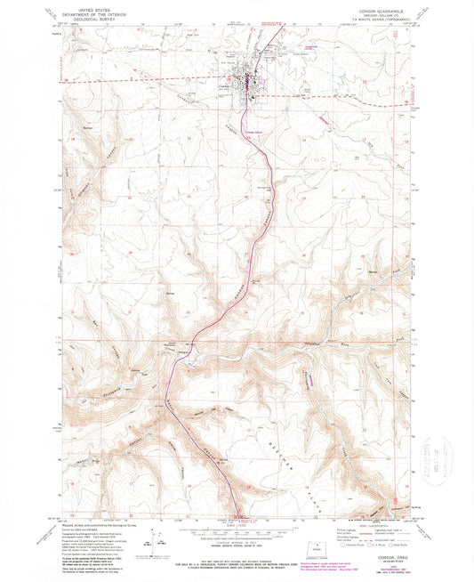 Classic USGS Condon Oregon 7.5'x7.5' Topo Map Image