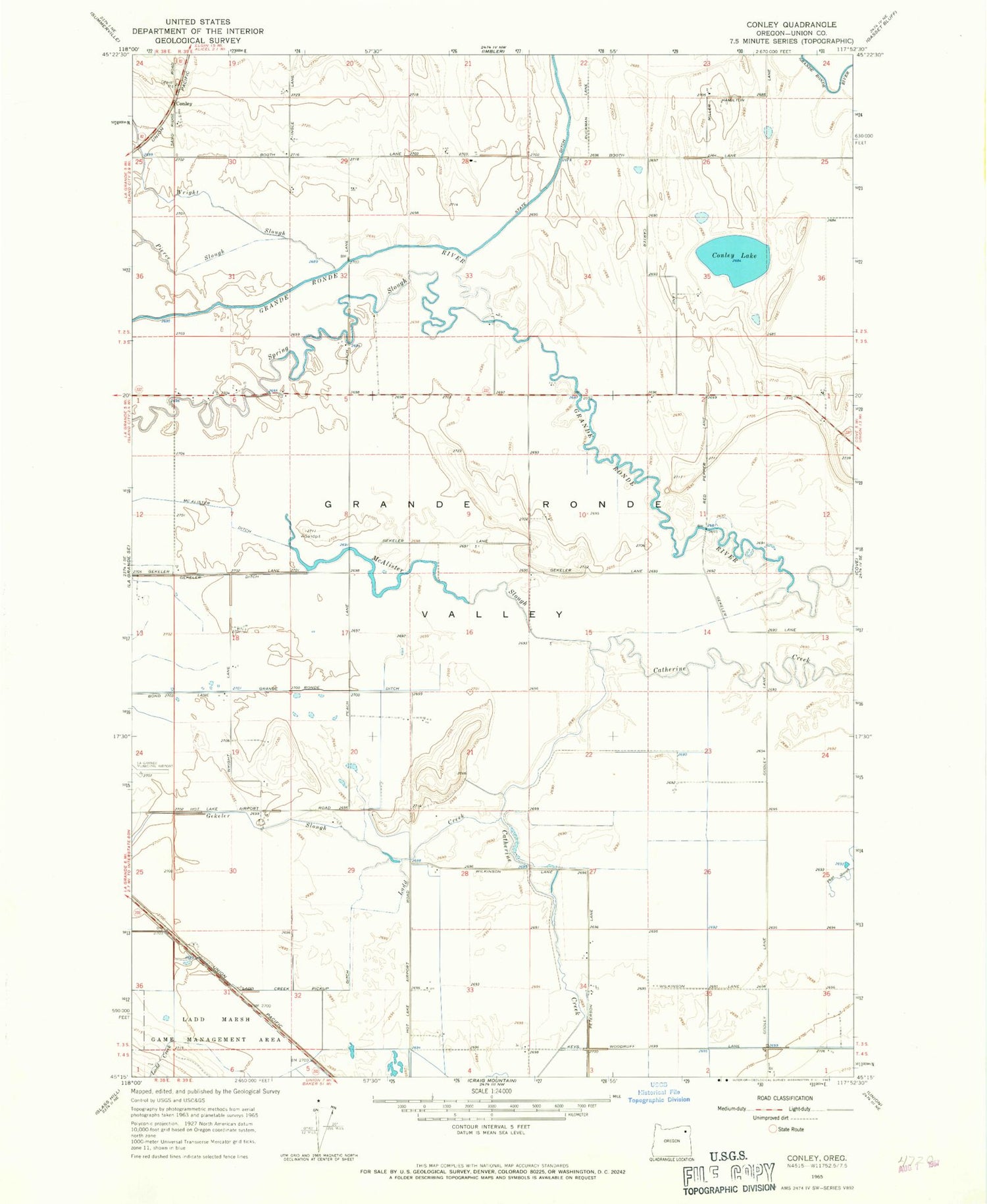Classic USGS Conley Oregon 7.5'x7.5' Topo Map Image