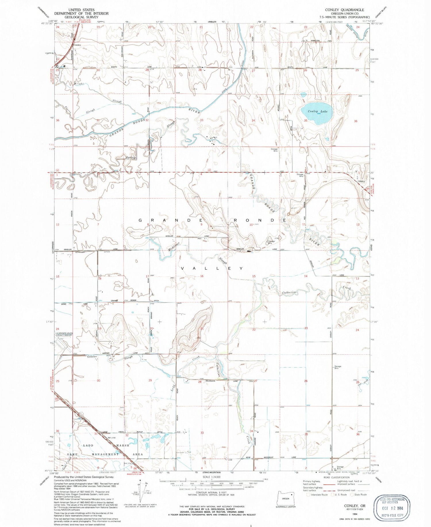 Classic USGS Conley Oregon 7.5'x7.5' Topo Map Image