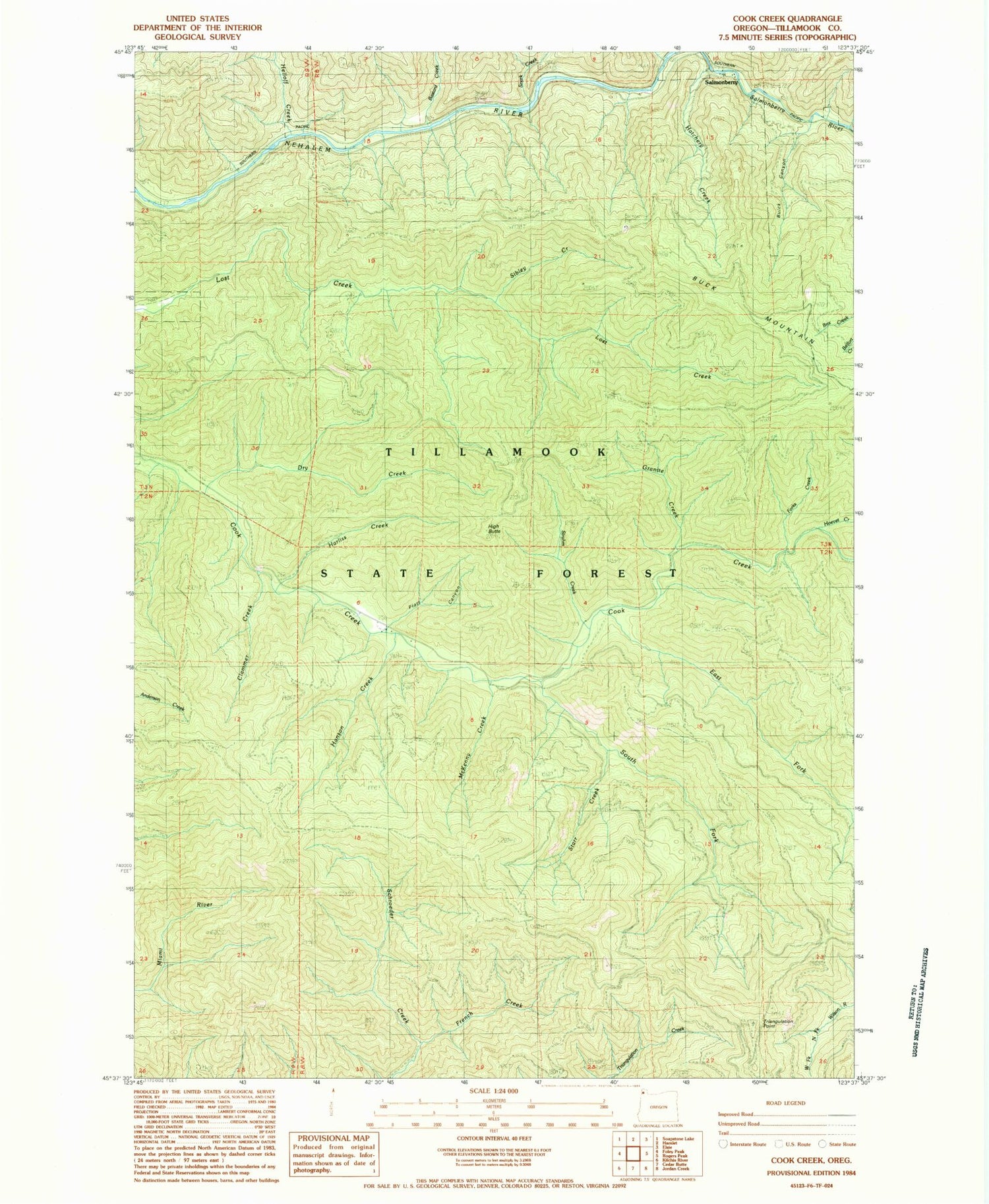 Classic USGS Cook Creek Oregon 7.5'x7.5' Topo Map Image