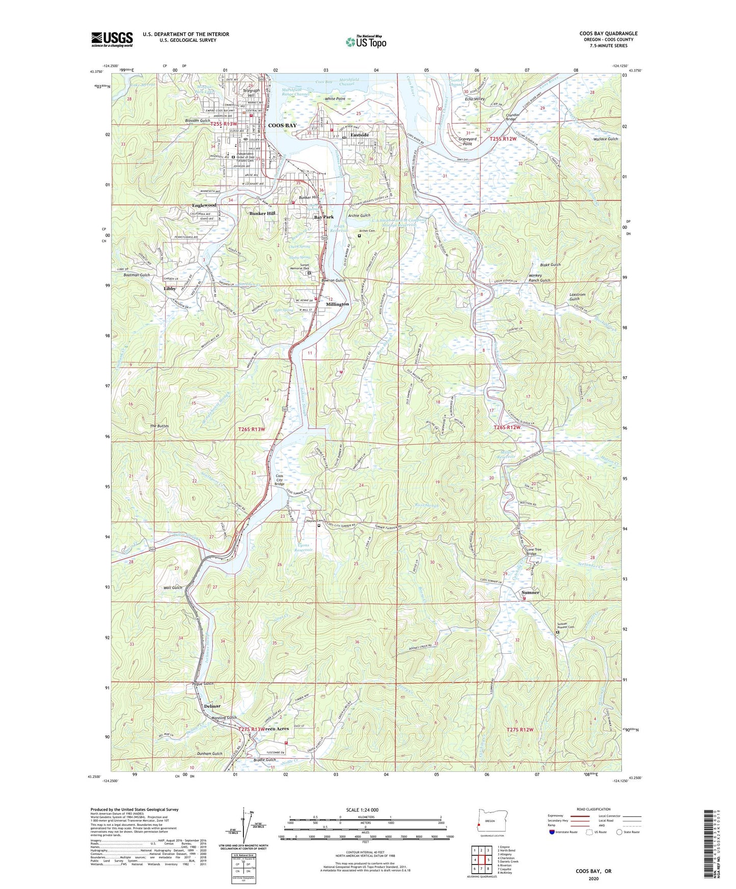 Coos Bay Oregon US Topo Map Image