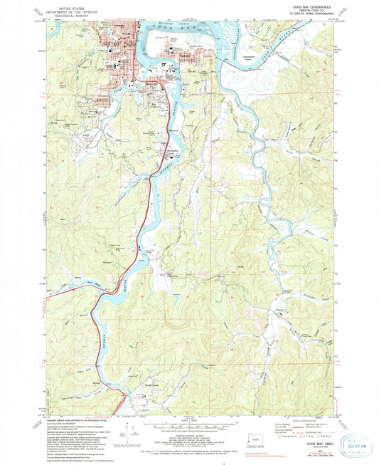 Classic USGS Coos Bay Oregon 7.5'x7.5' Topo Map Image