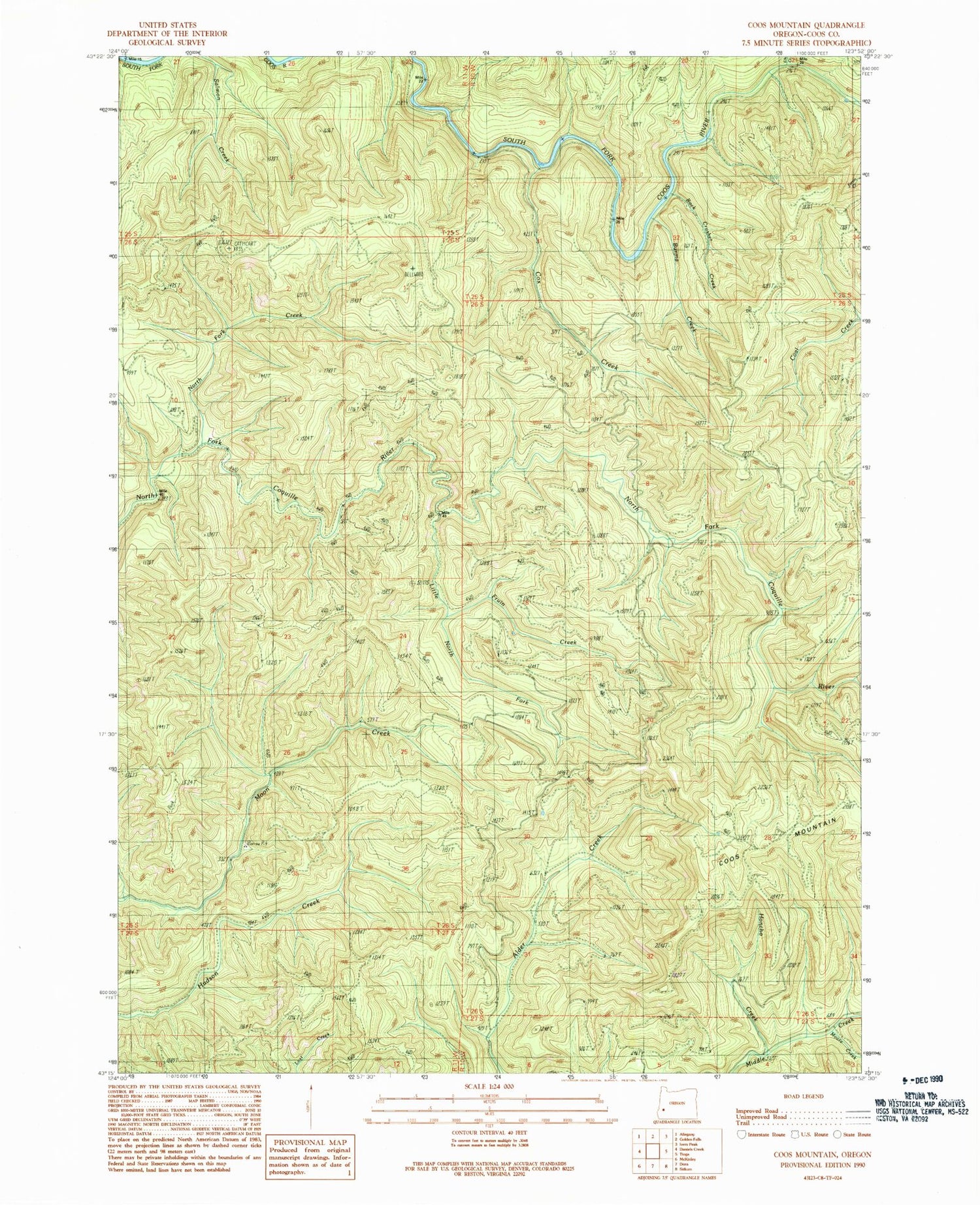 Classic USGS Coos Mountain Oregon 7.5'x7.5' Topo Map Image