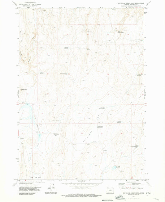 Classic USGS Copeland Reservoirs Oregon 7.5'x7.5' Topo Map Image