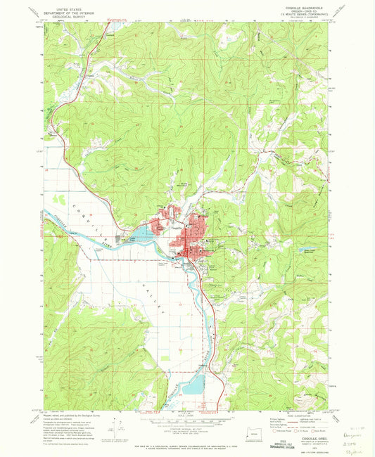 Classic USGS Coquille Oregon 7.5'x7.5' Topo Map Image