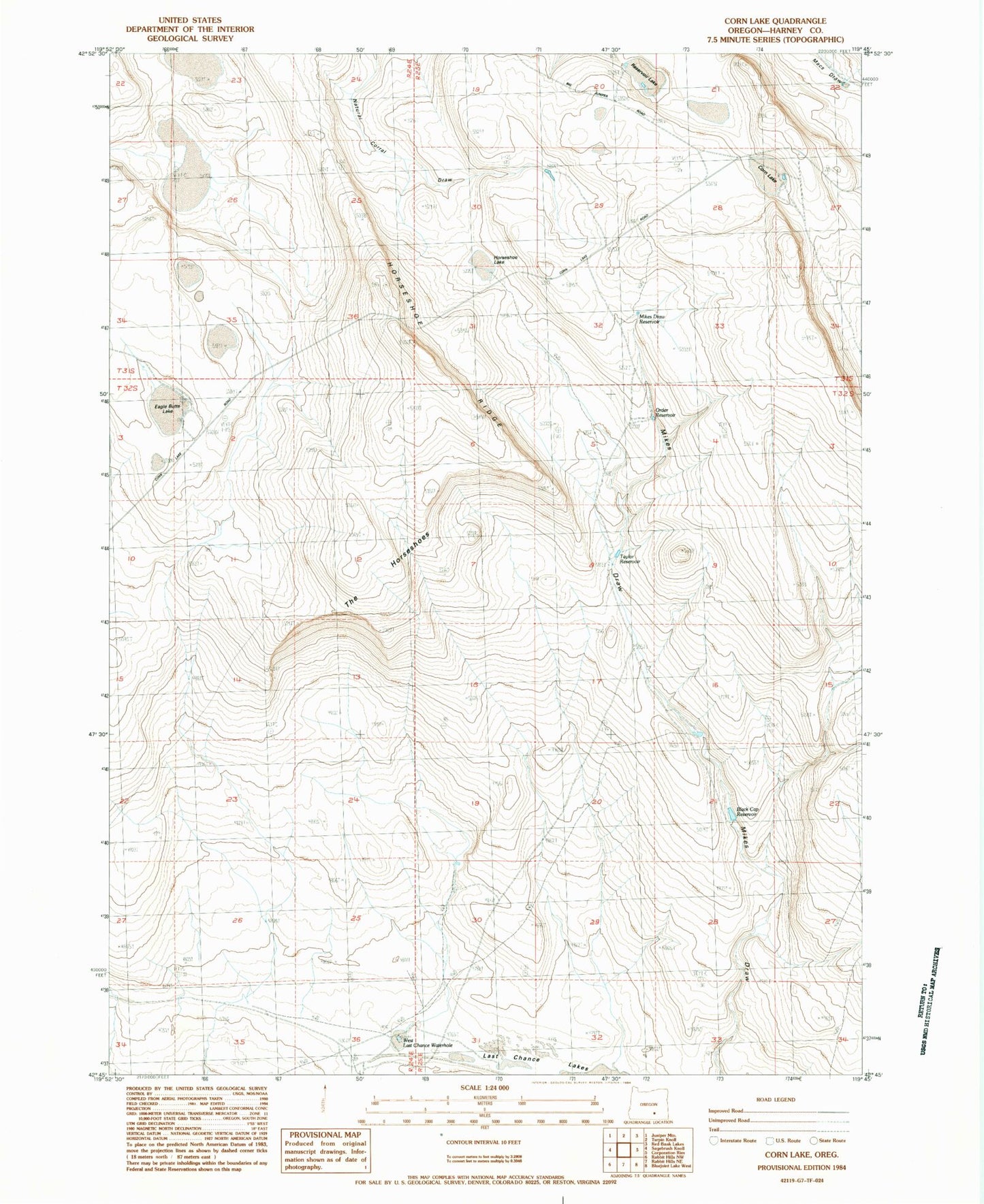 Classic USGS Corn Lake Oregon 7.5'x7.5' Topo Map Image