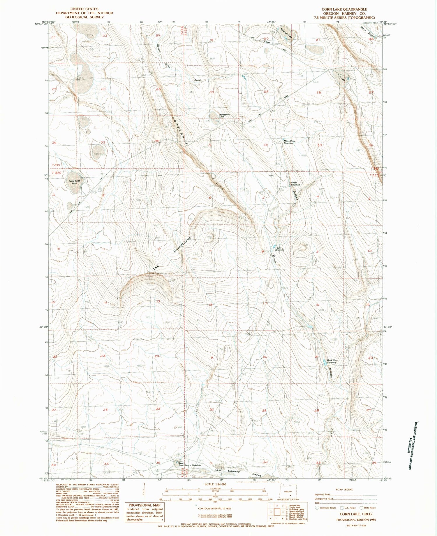 Classic USGS Corn Lake Oregon 7.5'x7.5' Topo Map Image