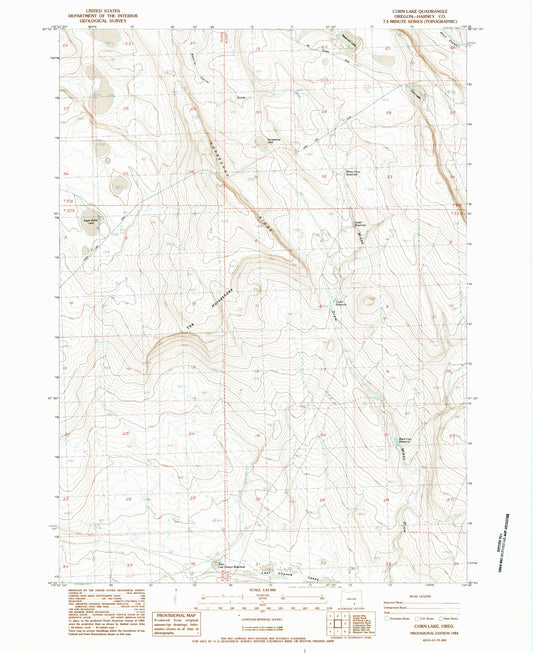 Classic USGS Corn Lake Oregon 7.5'x7.5' Topo Map Image