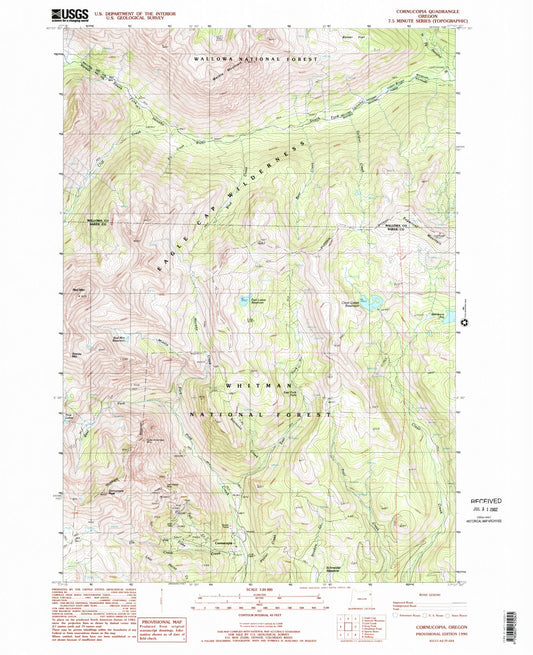 Classic USGS Cornucopia Oregon 7.5'x7.5' Topo Map Image