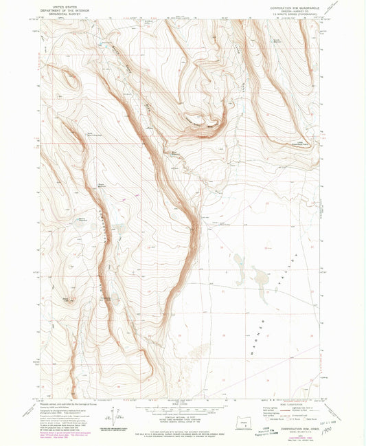 Classic USGS Corporation Rim Oregon 7.5'x7.5' Topo Map Image