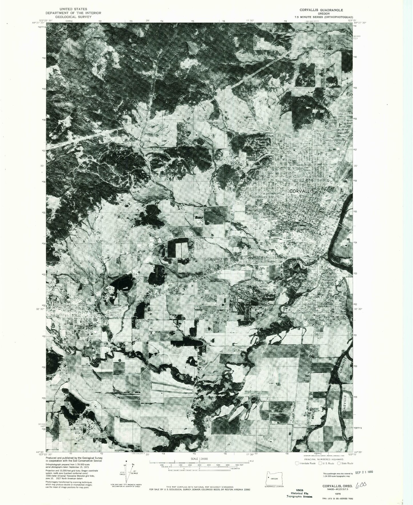 Classic USGS Corvallis Oregon 7.5'x7.5' Topo Map Image