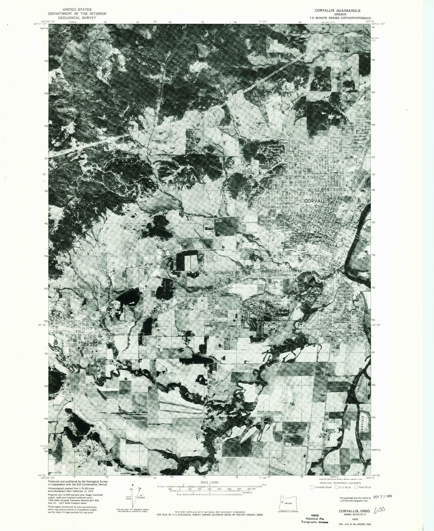 Classic USGS Corvallis Oregon 7.5'x7.5' Topo Map Image