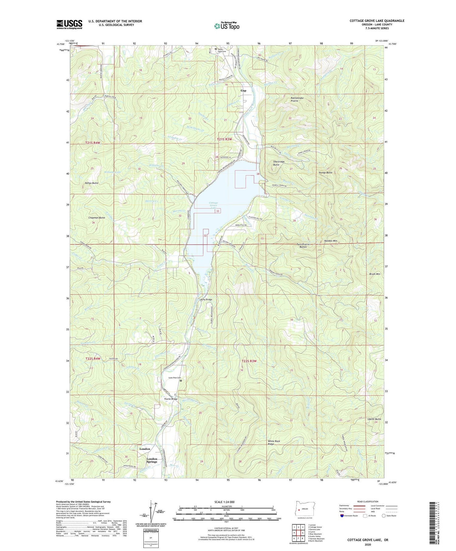 Cottage Grove Lake Oregon US Topo Map Image