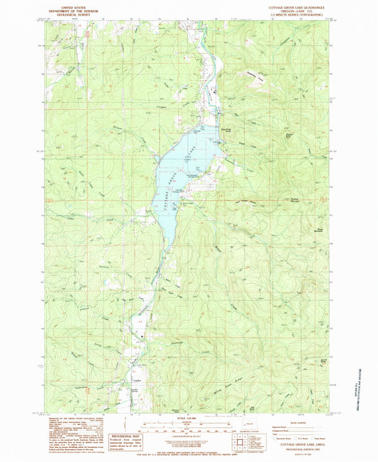 Classic USGS Cottage Grove Lake Oregon 7.5'x7.5' Topo Map Image