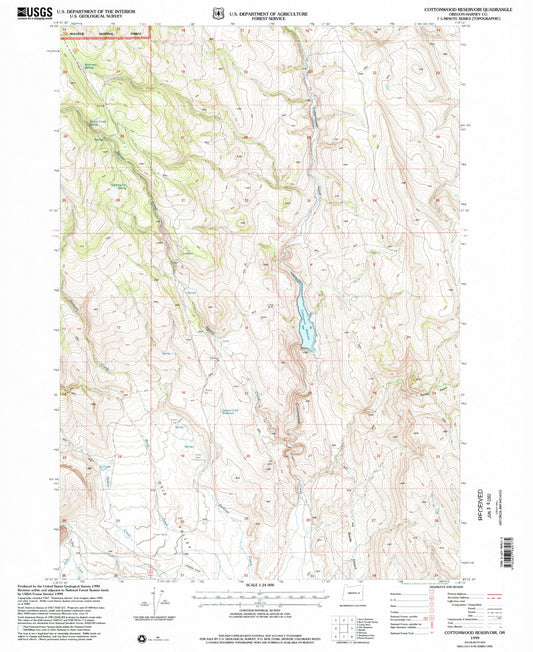 Classic USGS Cottonwood Reservoir Oregon 7.5'x7.5' Topo Map Image