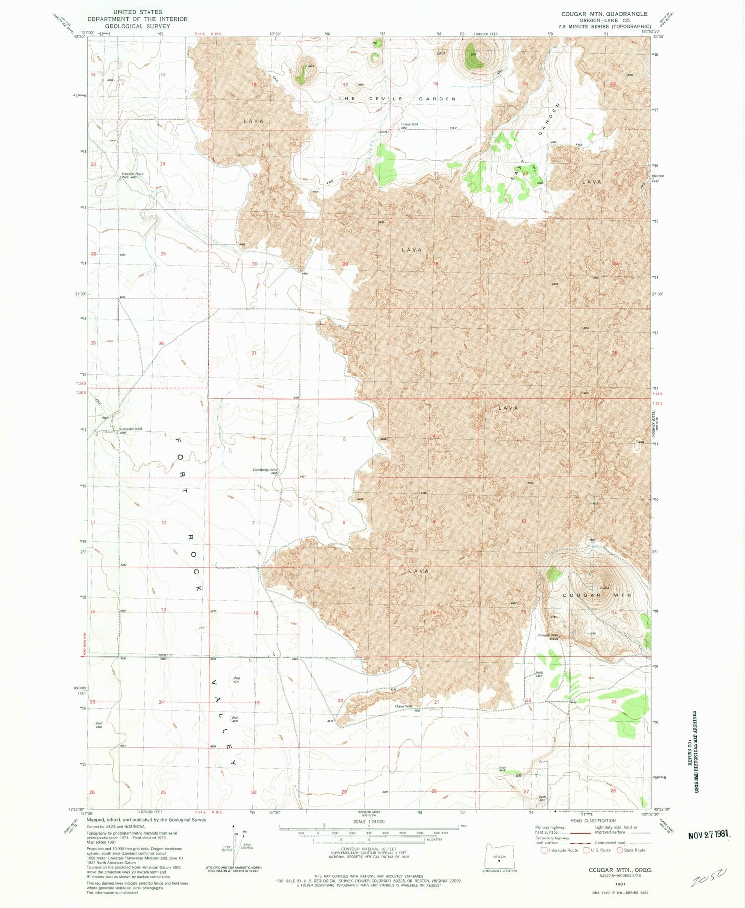 Classic USGS Cougar Mountain Oregon 7.5'x7.5' Topo Map Image