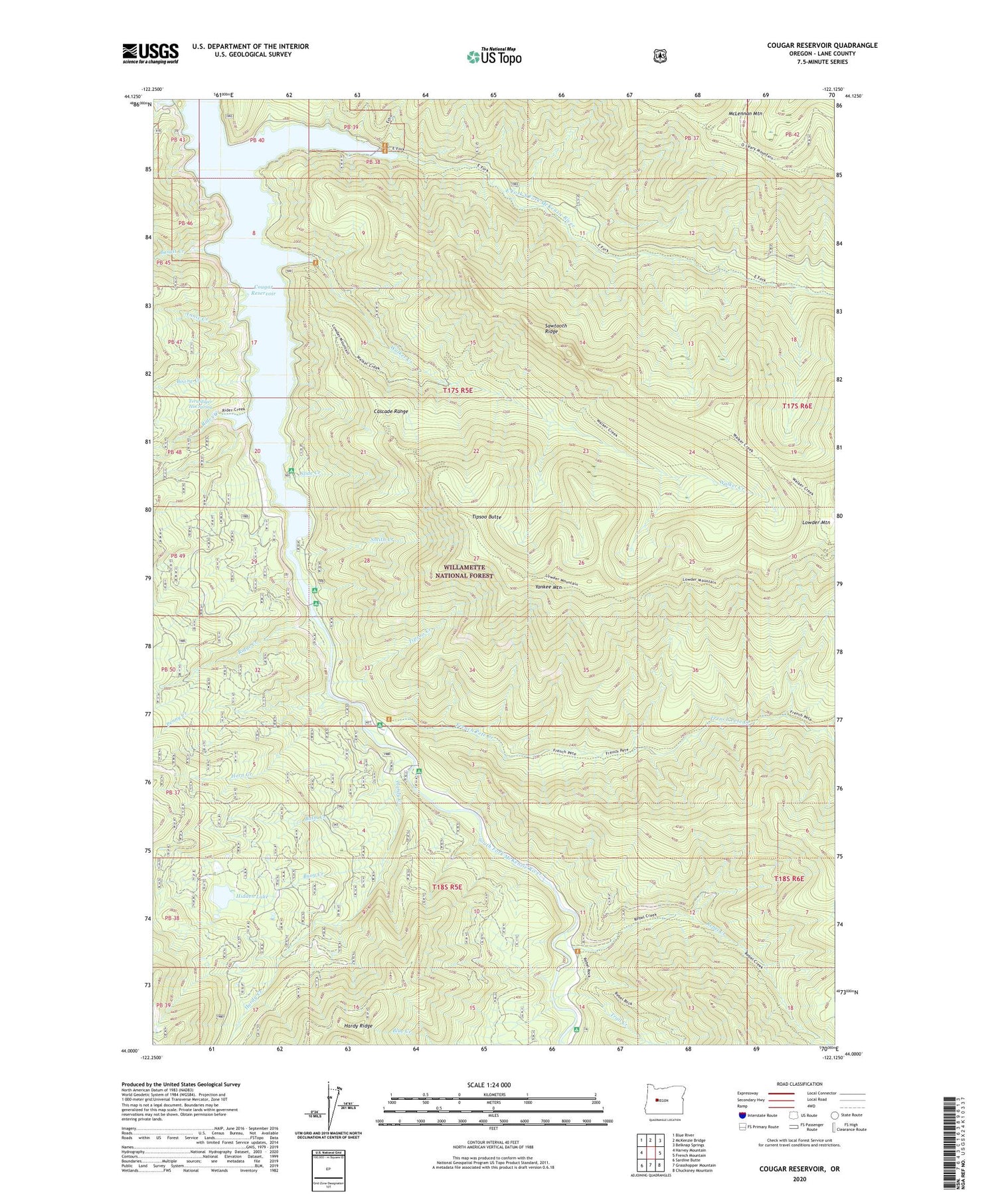 Cougar Reservoir Oregon US Topo Map Image