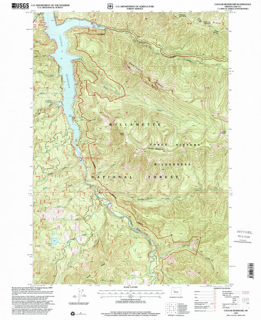 Classic USGS Cougar Reservoir Oregon 7.5'x7.5' Topo Map Image
