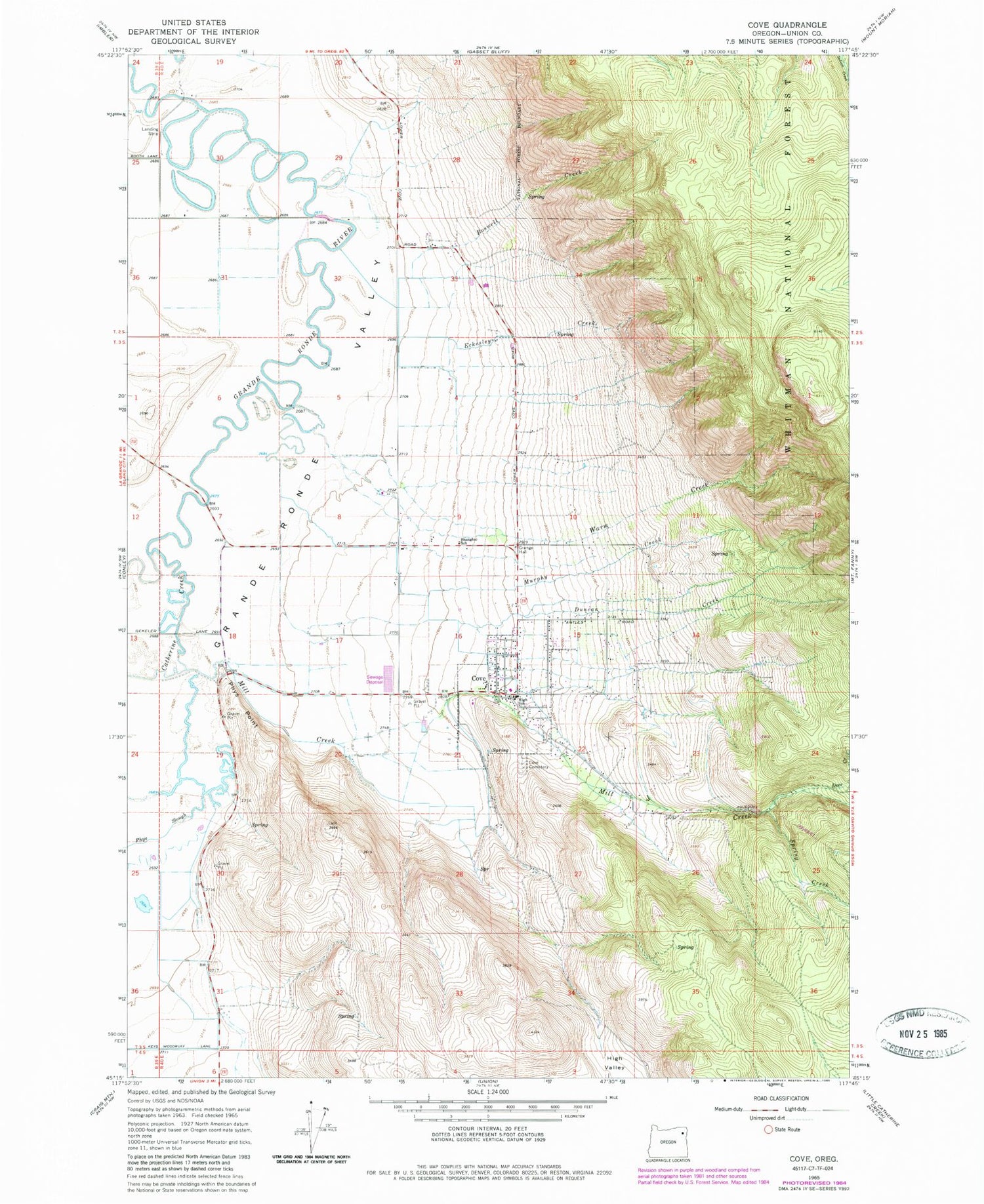 Classic USGS Cove Oregon 7.5'x7.5' Topo Map Image