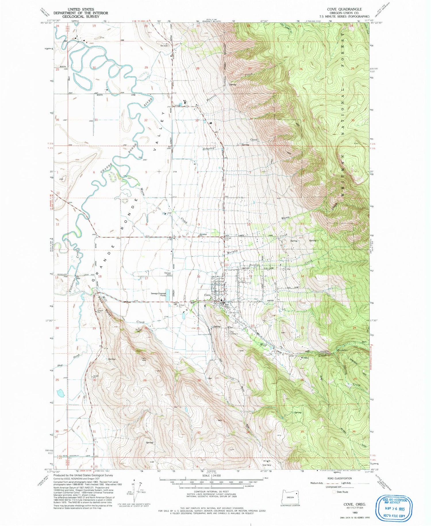 Classic USGS Cove Oregon 7.5'x7.5' Topo Map Image