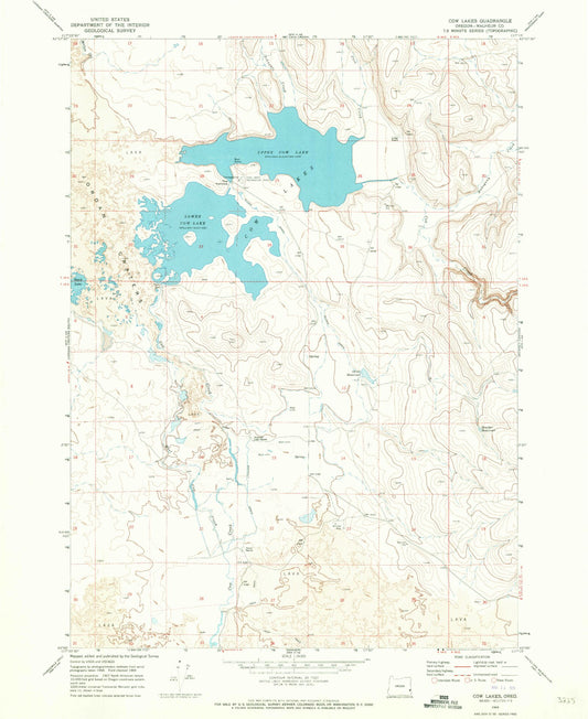 Classic USGS Cow Lakes Oregon 7.5'x7.5' Topo Map Image