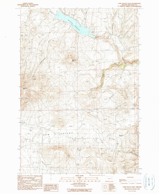Classic USGS Cow Valley East Oregon 7.5'x7.5' Topo Map Image
