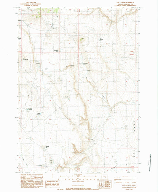 Classic USGS Cox Canyon Oregon 7.5'x7.5' Topo Map Image