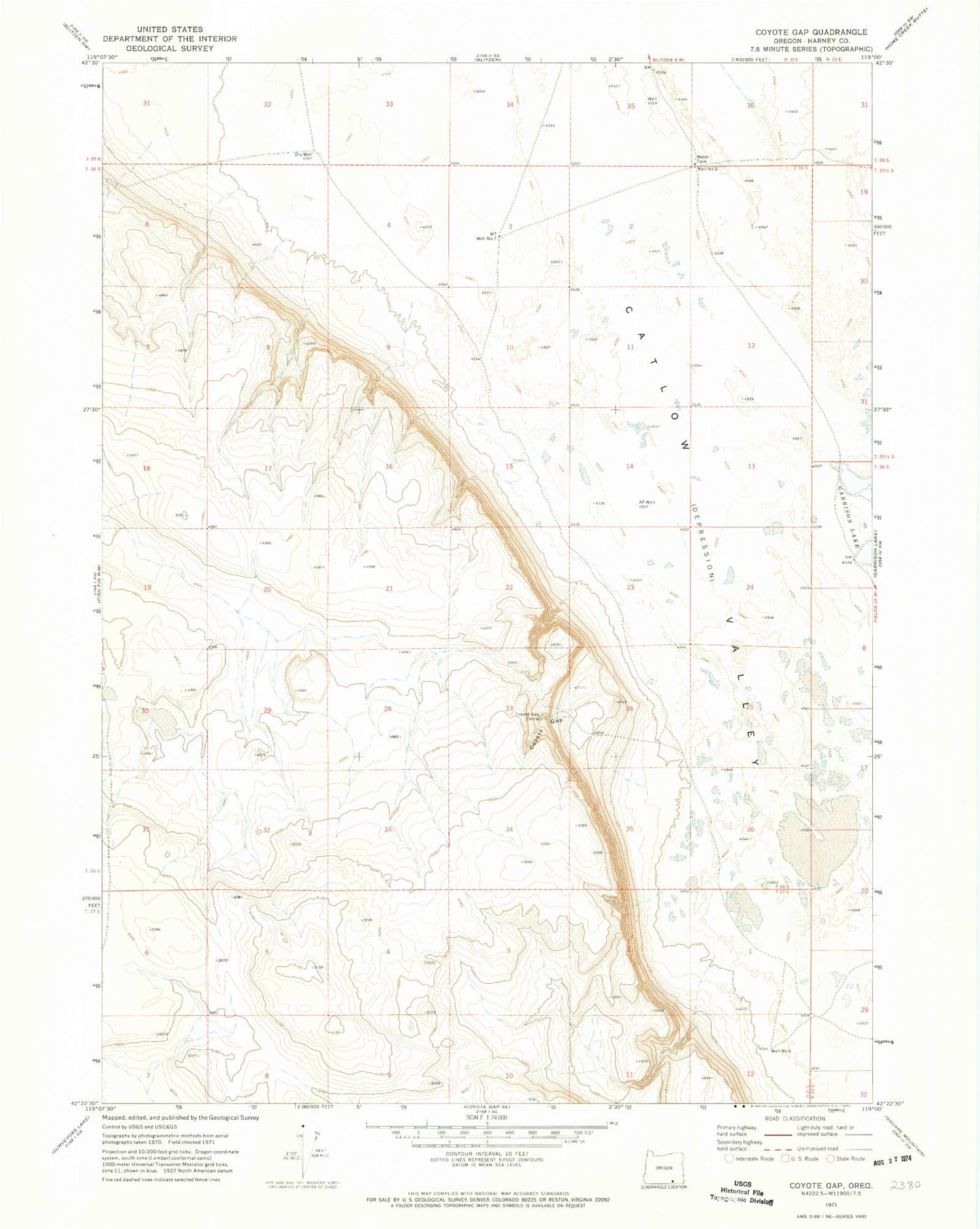 Classic USGS Coyote Gap Oregon 7.5'x7.5' Topo Map Image