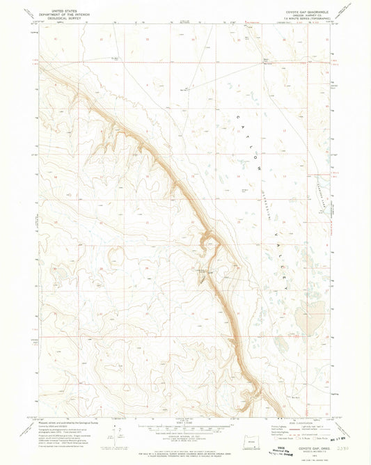 Classic USGS Coyote Gap Oregon 7.5'x7.5' Topo Map Image