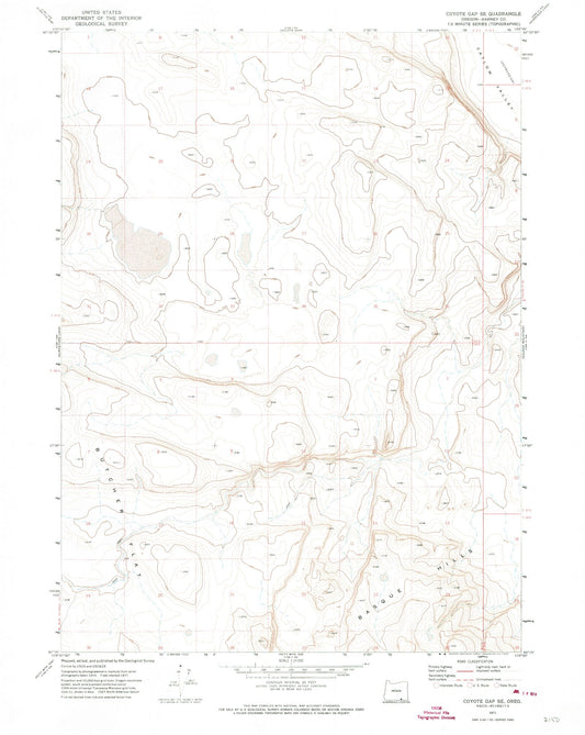 Classic USGS Coyote Gap SE Oregon 7.5'x7.5' Topo Map Image