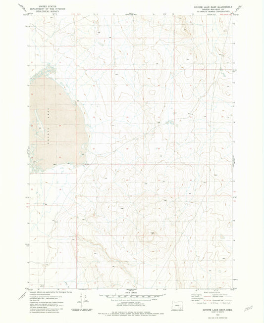 Classic USGS Coyote Lake East Oregon 7.5'x7.5' Topo Map Image