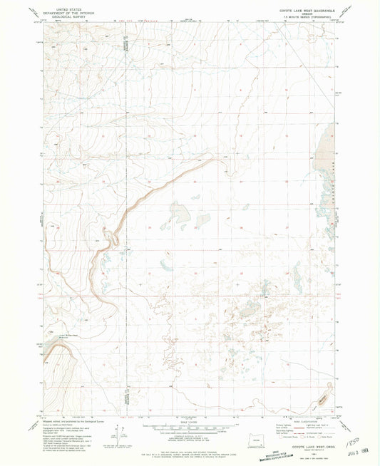 Classic USGS Coyote Lake West Oregon 7.5'x7.5' Topo Map Image
