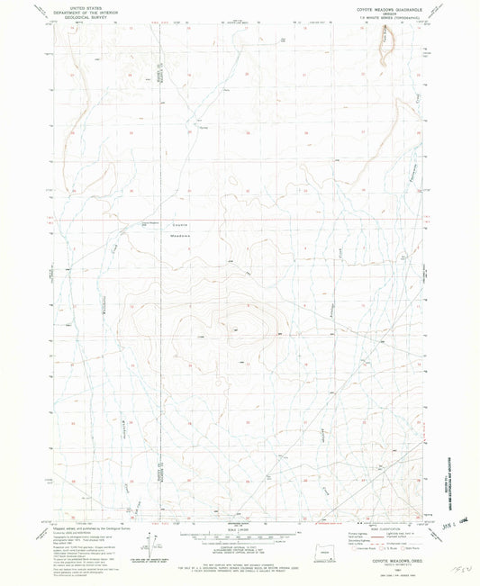 Classic USGS Coyote Meadows Oregon 7.5'x7.5' Topo Map Image