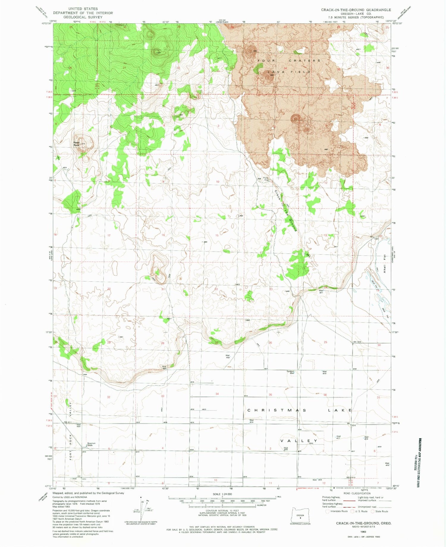 Classic USGS Crack In The Ground Oregon 7.5'x7.5' Topo Map Image