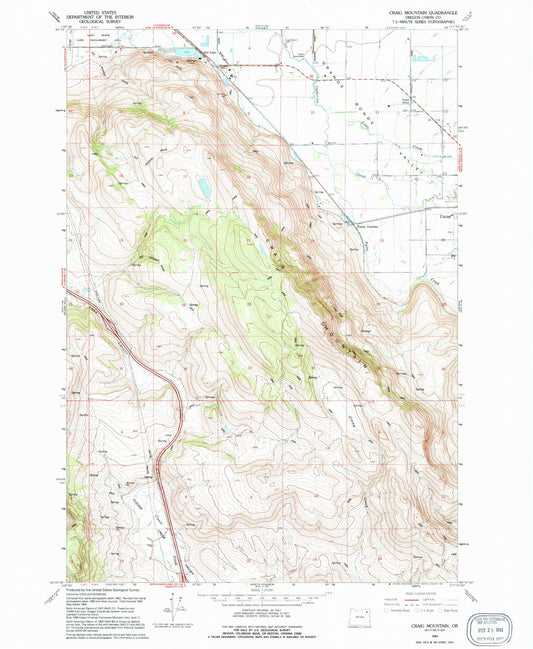 Classic USGS Craig Mountain Oregon 7.5'x7.5' Topo Map Image
