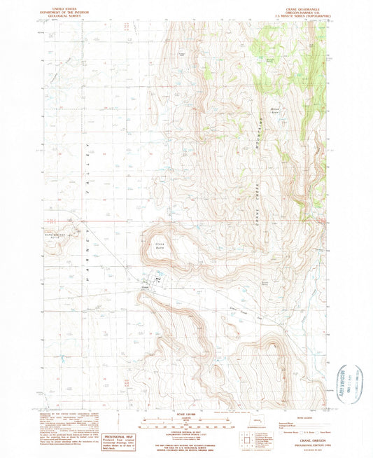 Classic USGS Crane Oregon 7.5'x7.5' Topo Map Image