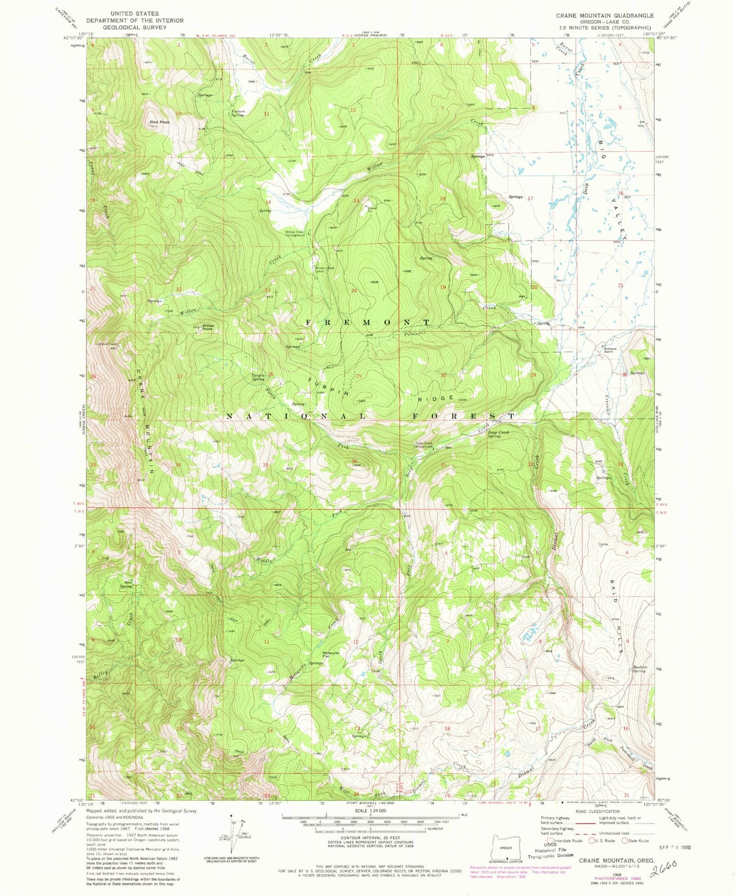 Classic USGS Crane Mountain Oregon 7.5'x7.5' Topo Map Image