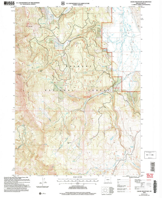 Classic USGS Crane Mountain Oregon 7.5'x7.5' Topo Map Image