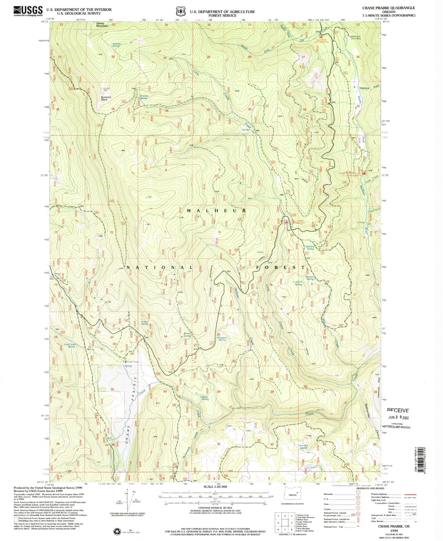 Classic USGS Crane Prairie Oregon 7.5'x7.5' Topo Map Image