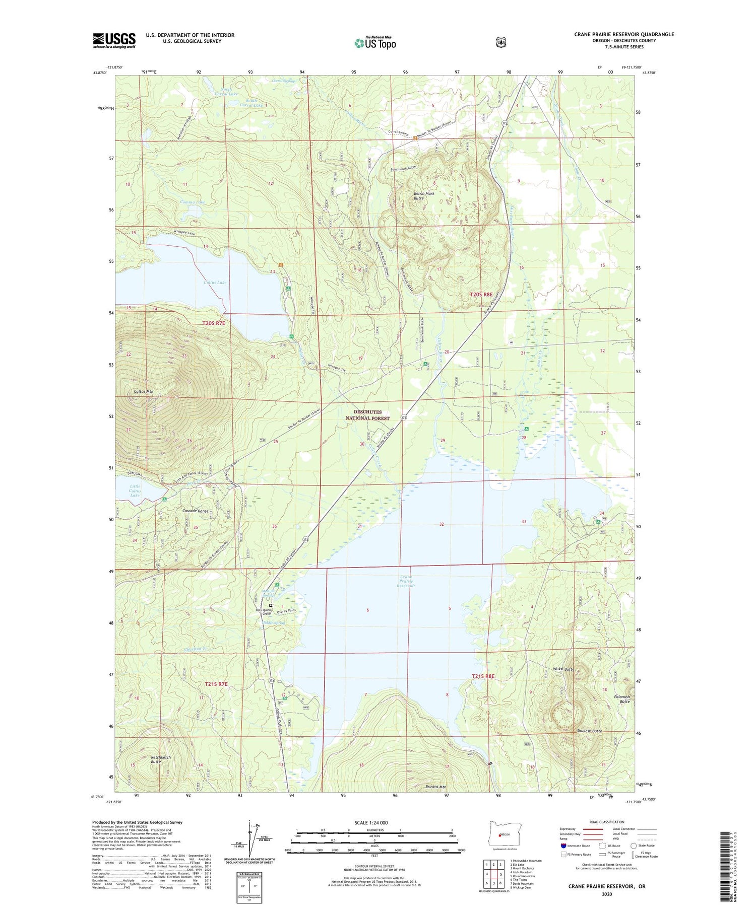Crane Prairie Reservoir Oregon US Topo Map Image